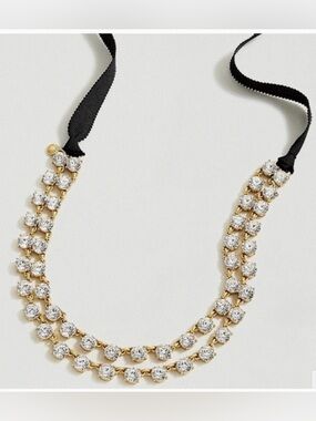 J. Crew Double Strand Crystal Necklace with Black Ribbon
